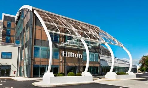 Picture of front of Hilton Hotel at the Ageas Bowl