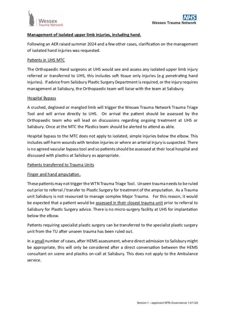 thumbnail of Management of Isolated upper limb injuries incl Hand – FINAL Jan 2026